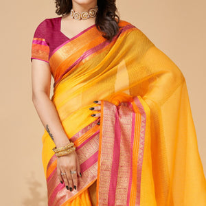 Yellow Woven Kota Doria Saree
