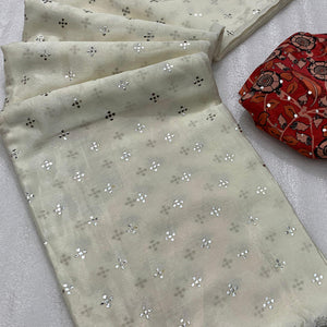 Offwhite Mukaish Work Chinon Saree