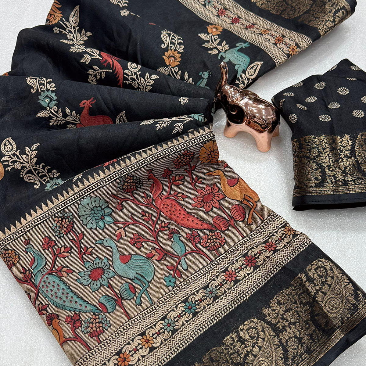 Designer Black Dola Silk Saree Featuring Intricate Floral Zari Weaving
