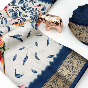 Designer Off White Dola Silk Saree Featuring Intricate Floral Zari Weaving