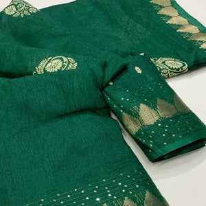 Green Floral Printed Dola Silk Saree With Sequins Border