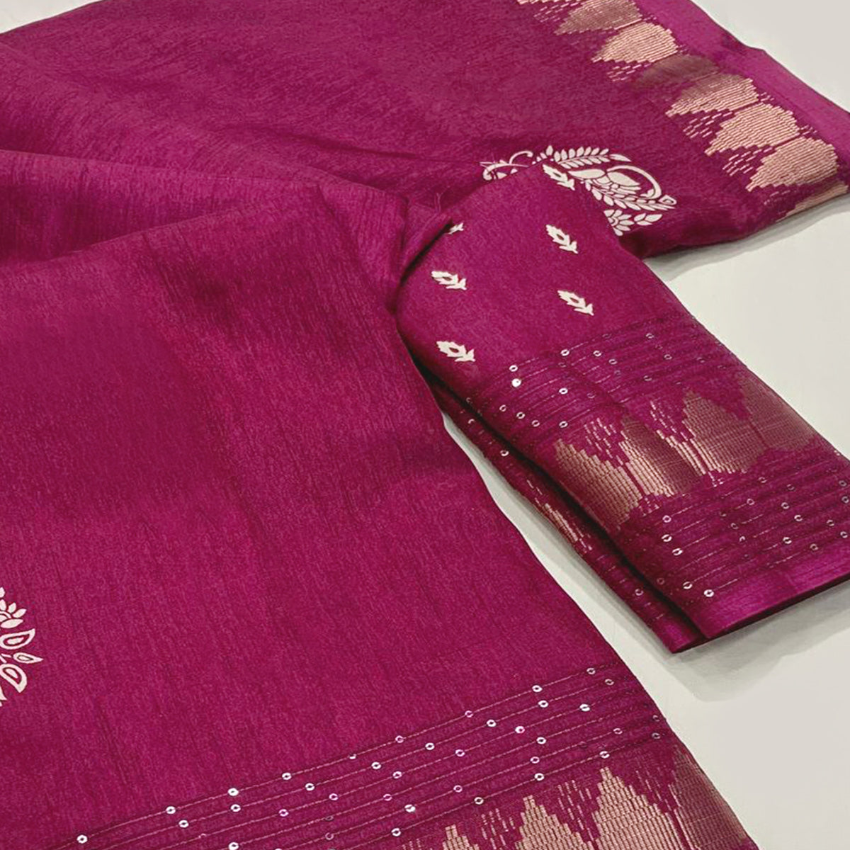 Pink Floral Printed Dola Silk Saree With Sequins Border