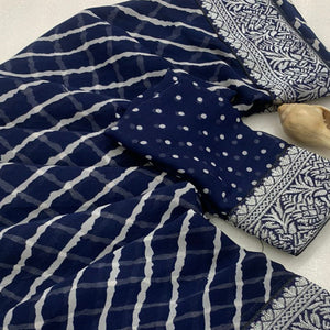 Blue Leheriya Printed Georgette Saree With Woven Border