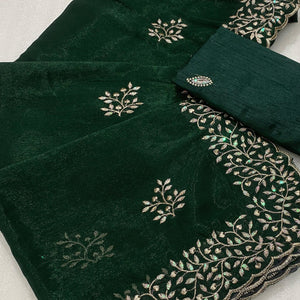 Green Sequins Embroidered Shimmer Silk Saree
