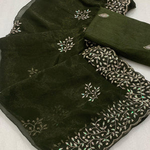 Mehendi Green Sequins Embroidered Shimmer Silk Saree