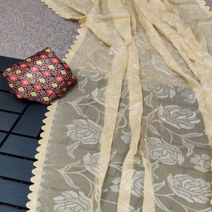 Cream Woven With Swarovski Work Brasso Saree