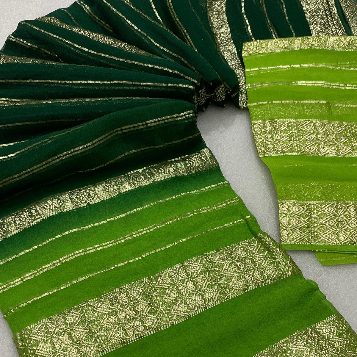 Green Striped Zari Woven Viscose Georgette Saree