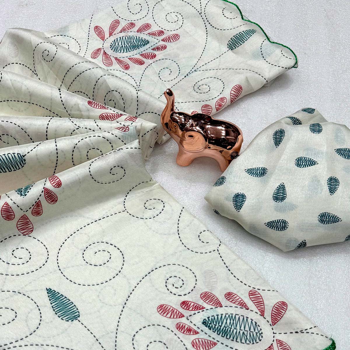 Classic Off White Warli Printed Saree in Lightweight Dola Silk Fabric