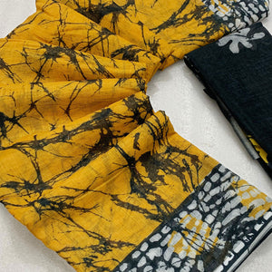 Mustard Digital Printed Linen Cotton Saree