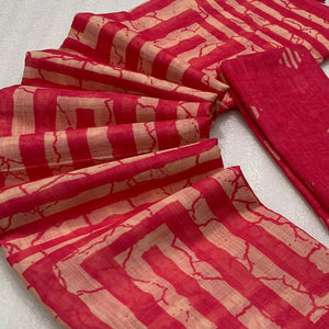 Rani Pink Digital Printed Linen Cotton Saree