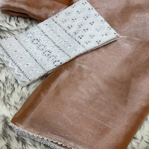 Light Brown Solid Chiffon Saree Saree With Lace Border