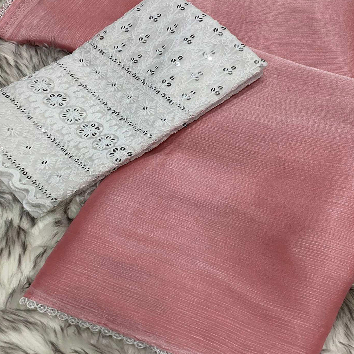 Peach Solid Chiffon Saree Saree With Lace Border