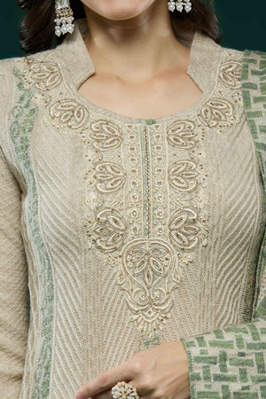 Beige Woven Woolen Straight Salwar Suit