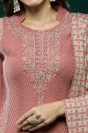 Peach Woven Woolen Straight Salwar Suit
