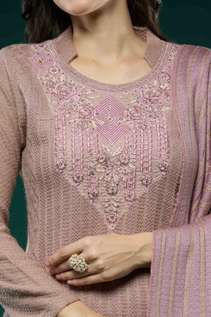 Peach Woven Woolen Straight Salwar Suit