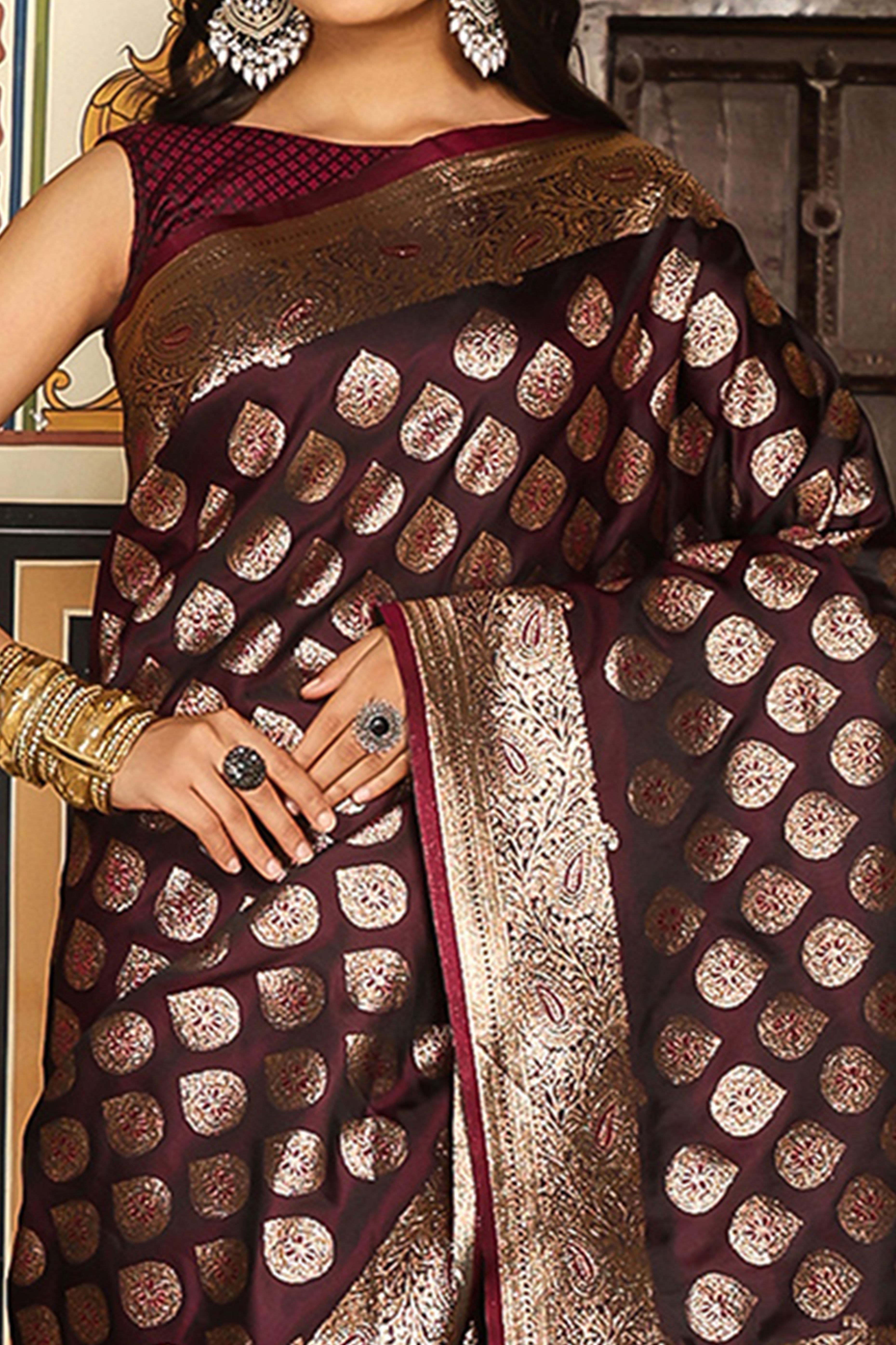 Festive Maroon Saree in Silk Blend with Exquisite Zari Weaving Work