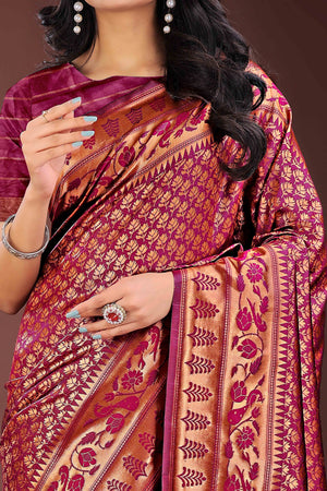 Magenta Silk Banarasi Saree with Stunning Zari Woven Brocade Patterns