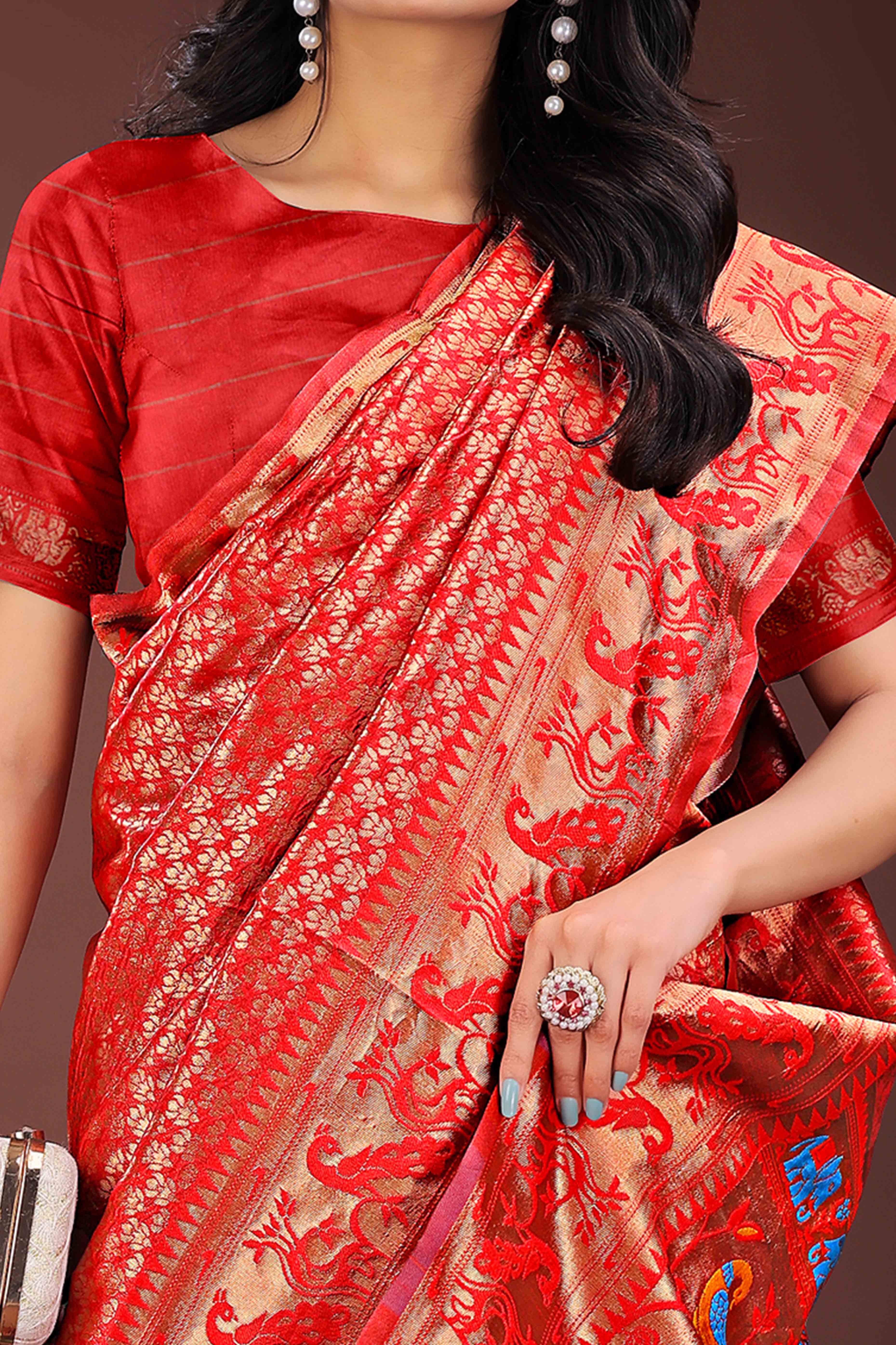 Red Saree in Banarasi Silk with Luxurious Zari Brocade Weaving