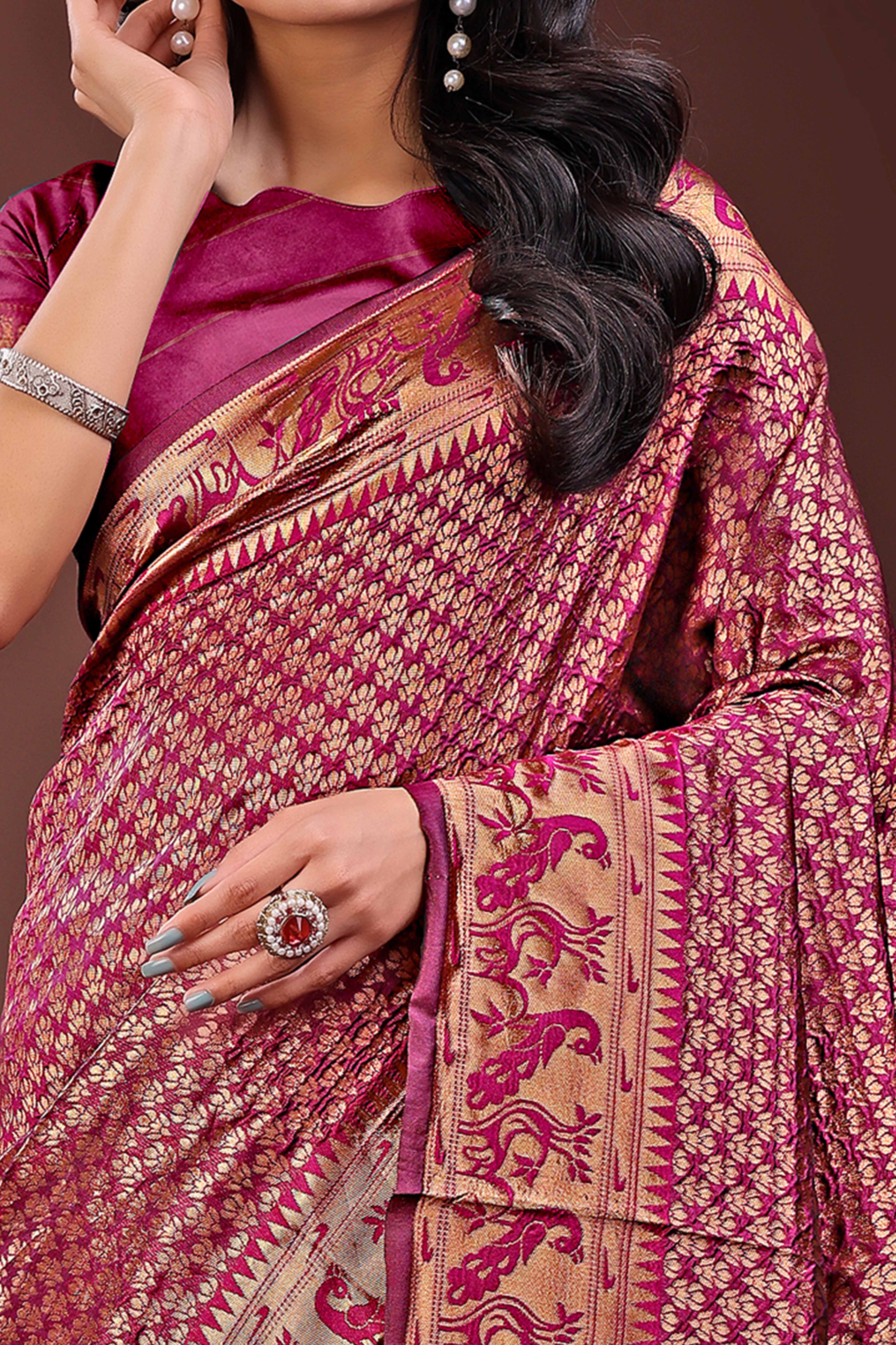 Magenta Saree in Banarasi Silk with Luxurious Zari Brocade Weaving