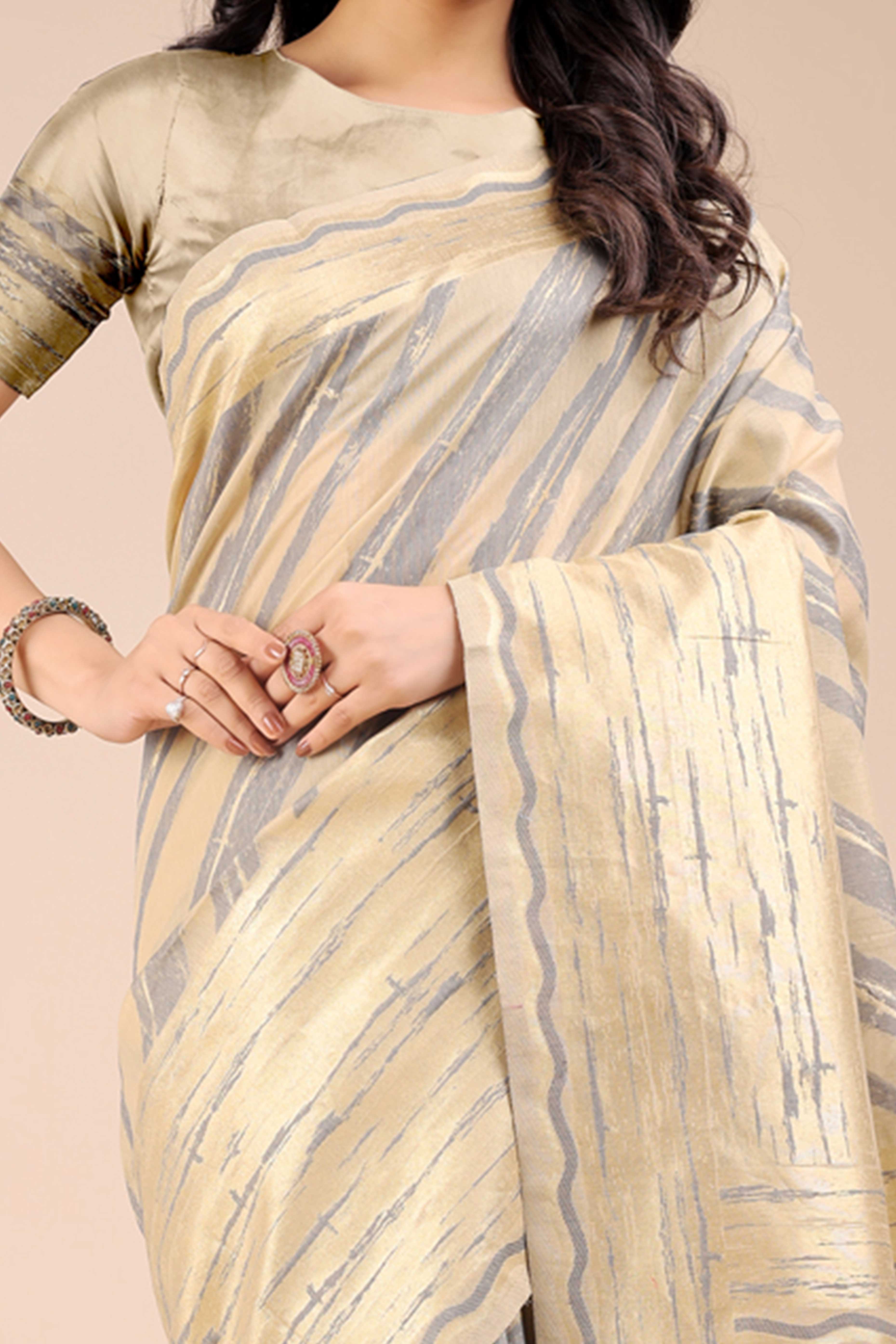 Cream Saree in Cotton Silk with Heritage Inspired Zari Woven Accents