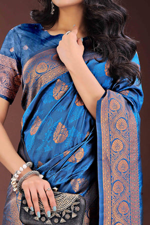 Blue Banarasi Saree in Silk with Intricately Woven Zari Florals