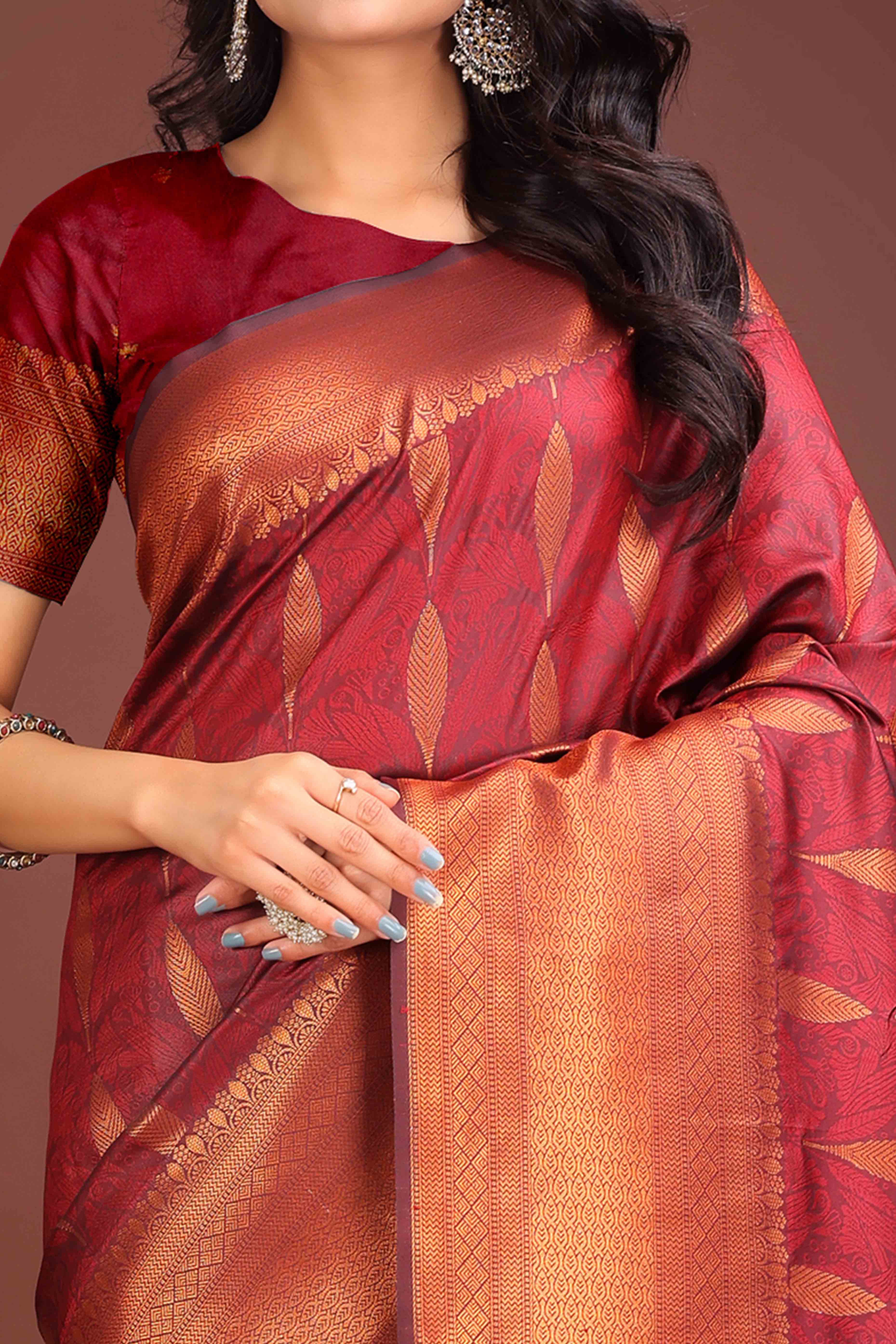 Maroon Zari Woven Banarasi Silk Saree With Timeless Tassel Border