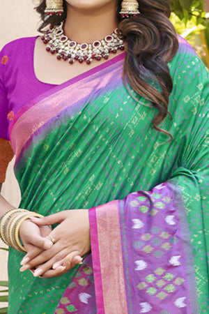 Rama Green Ikkat Woven Silk Saree for Festive Celebrations
