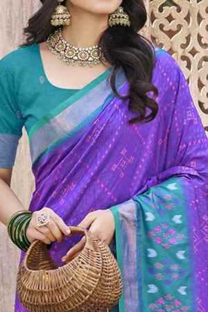 Violet Ikkat Woven Silk Saree for Festive Celebrations