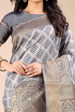 Grey Zari Woven Banarasi Silk Saree with Luxurious Detailing