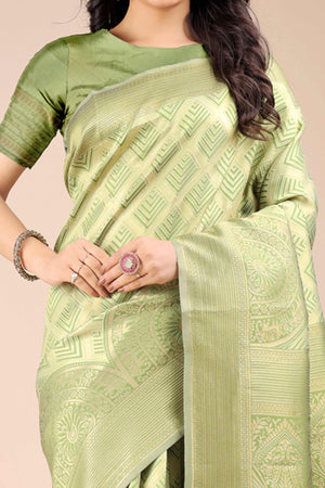 Light Green Zari Woven Banarasi Silk Saree with Luxurious Detailing