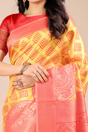 Yellow Zari Woven Banarasi Silk Saree with Luxurious Detailing