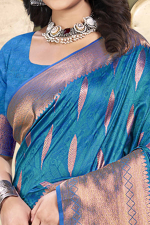 Timeless Blue Floral Zari Woven Silk Blend Saree Accented With Tassel Pallu