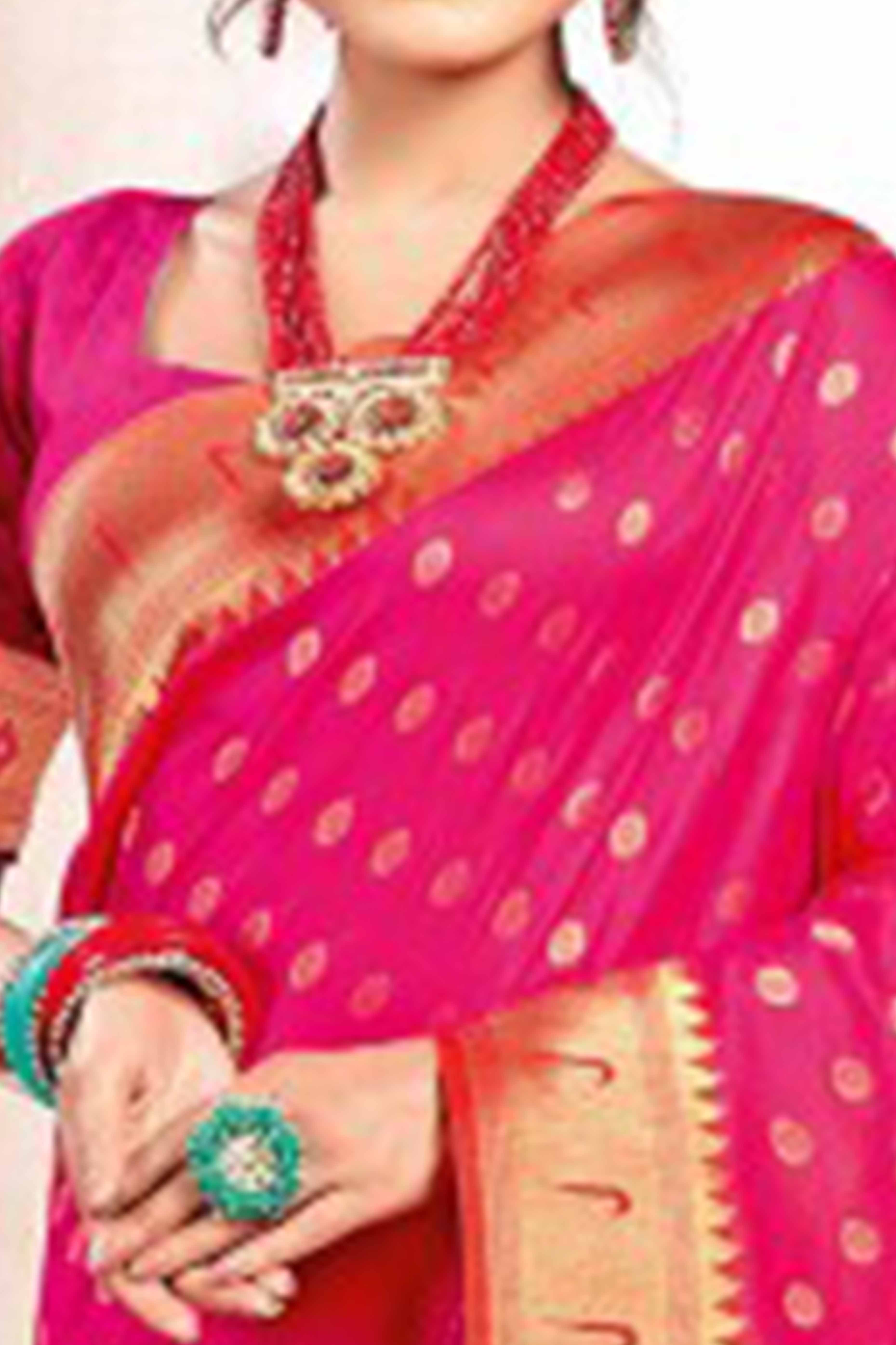 Rani Pink Floral Zari Weaving Paithani Saree In Lustrous Banarasi Silk With Tassel Pallu