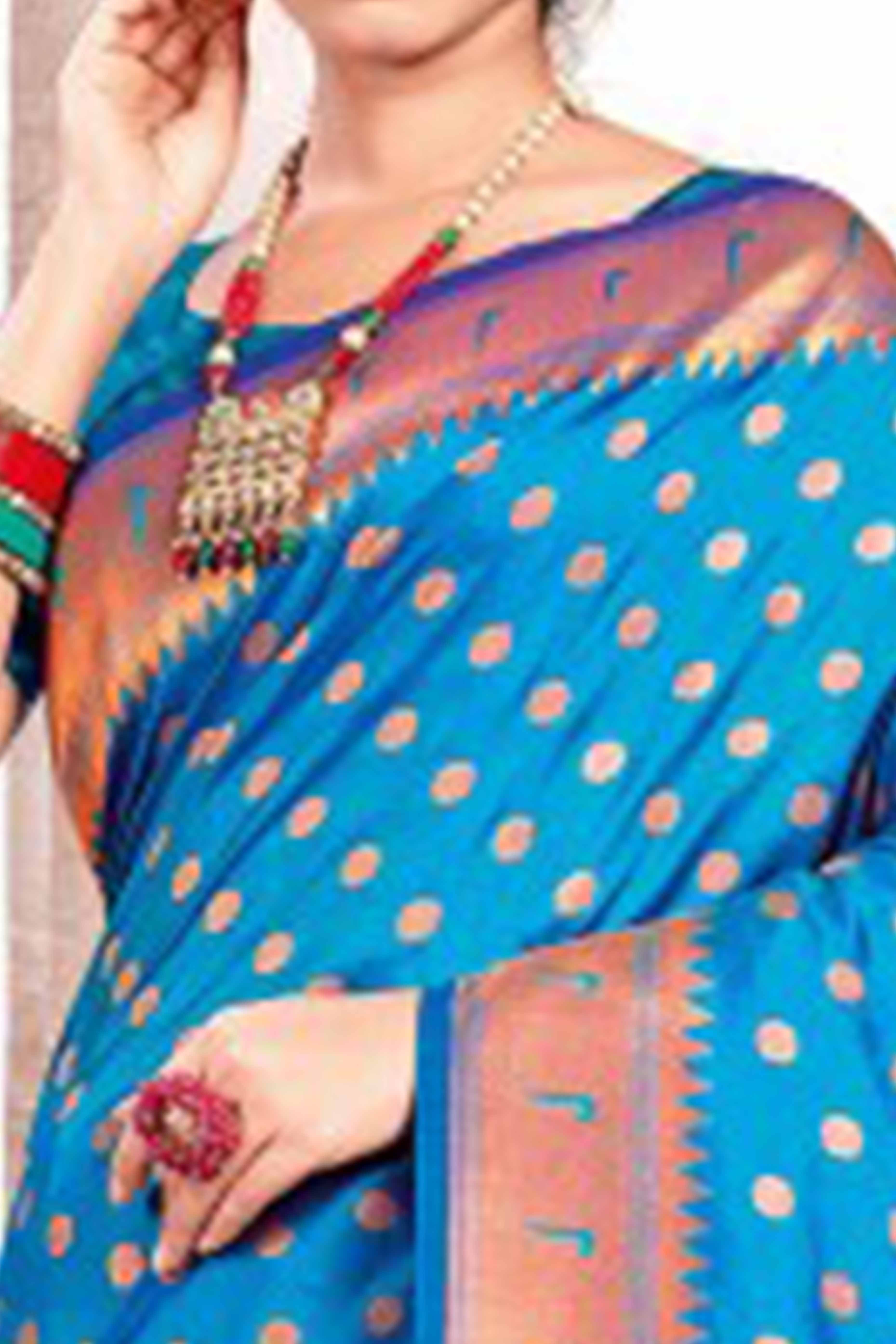 Blue Floral Zari Weaving Paithani Saree In Lustrous Banarasi Silk With Tassel Pallu