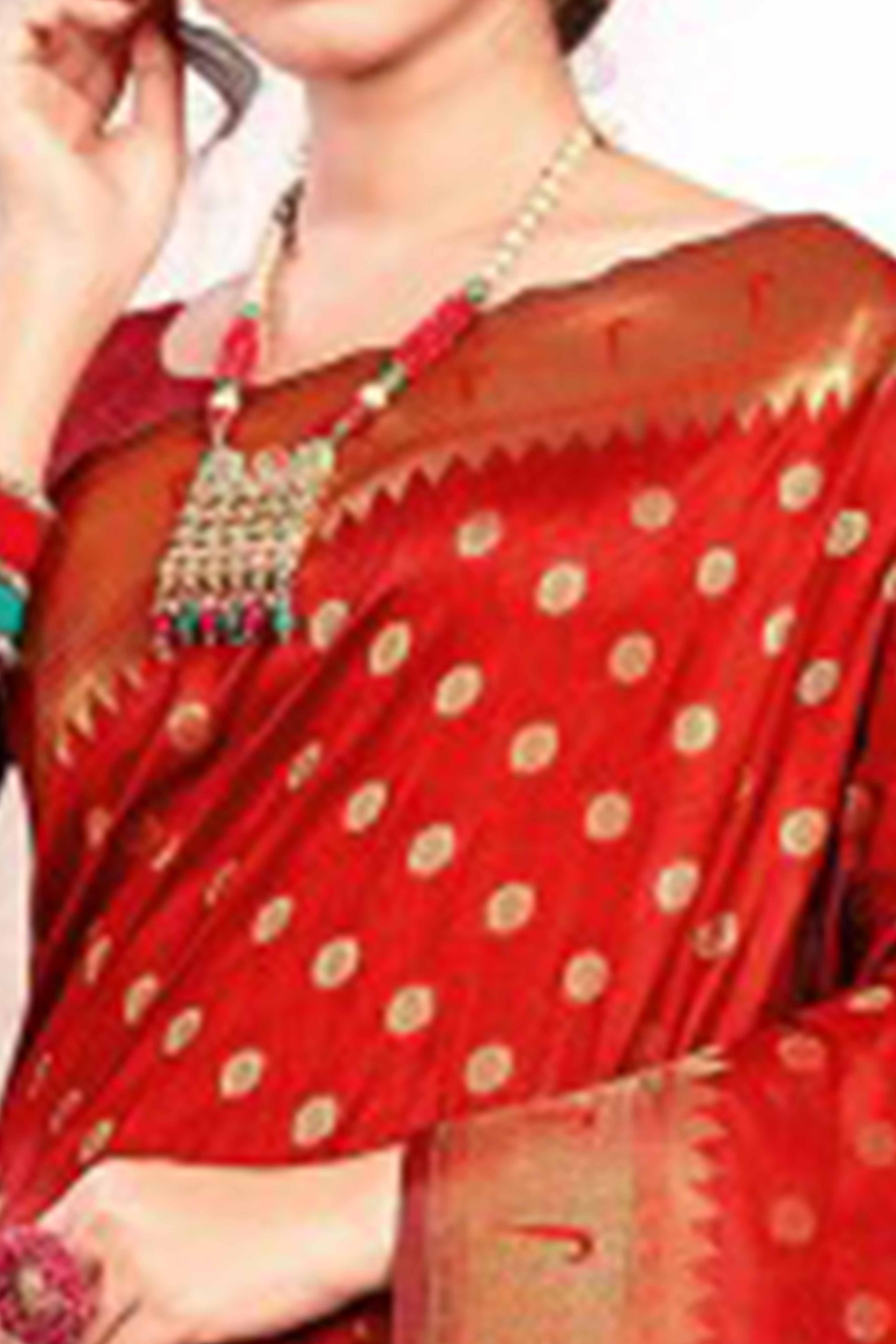 Red Floral Zari Weaving Paithani Saree In Lustrous Banarasi Silk With Tassel Pallu