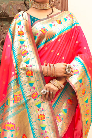Charming Pink Floral Zari Woven Silk Blend Saree With Stylish Tassel Pallu