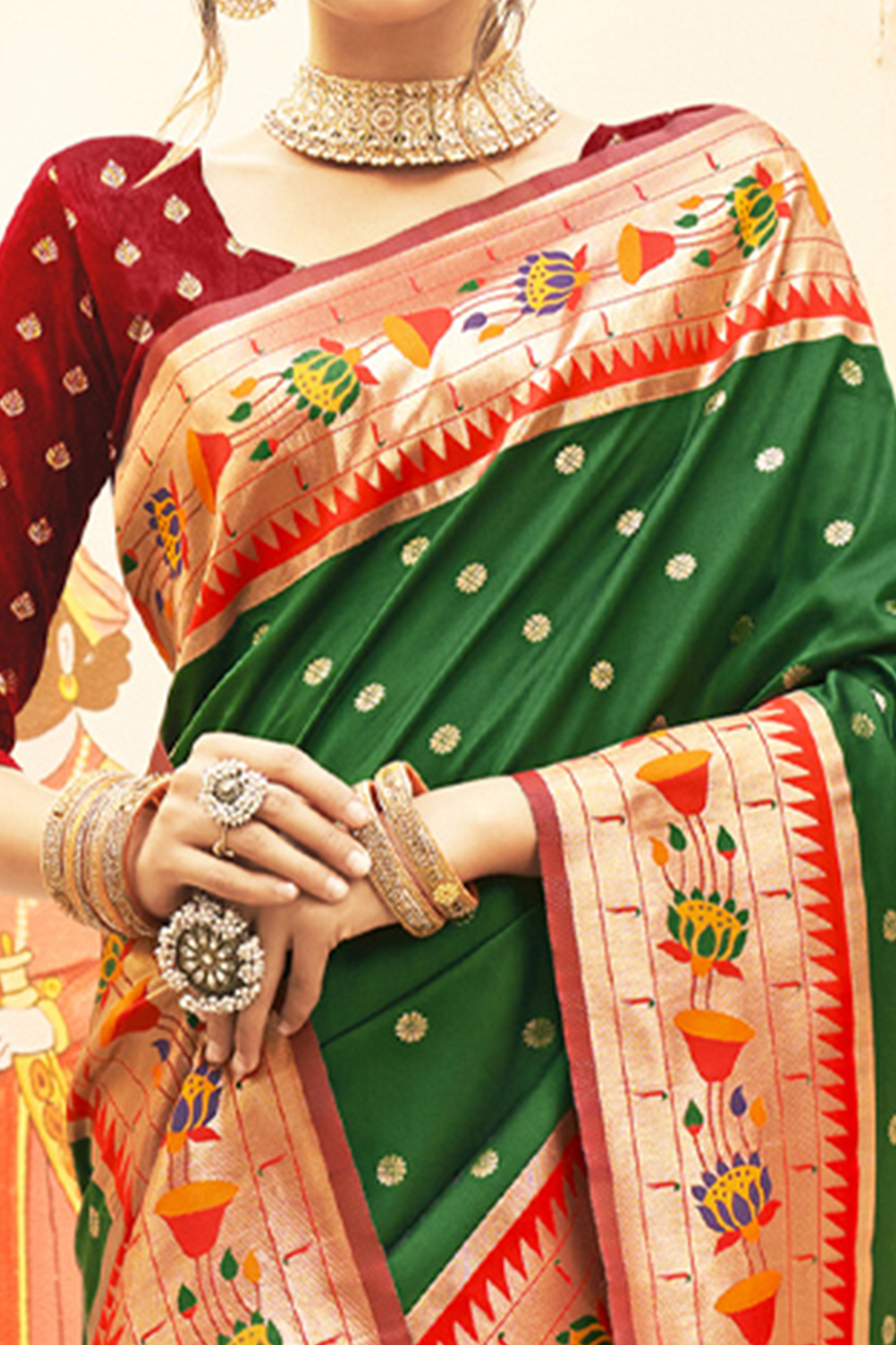 Charming Green Floral Zari Woven Silk Blend Saree With Stylish Tassel Pallu