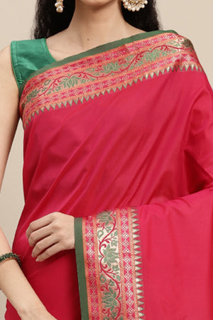 Graceful Pink Solid Saree Highlighted With Floral Zari Weaving On Silk Blend & Tassel Pallu