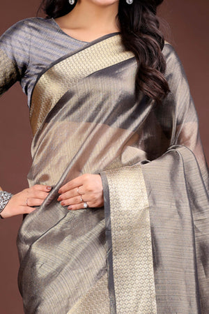 Grey Organza Saree with Zari Border Weaving Design
