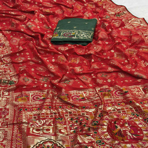 Red Artistic Meenakari Zari Woven Muslin Soft Saree with Smooth Fall