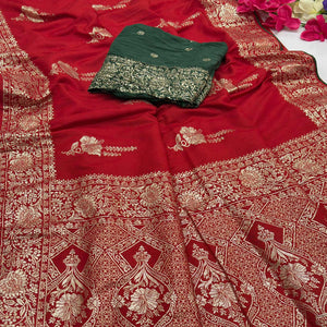 Red Traditional Muslin Soft Saree Featuring Luxurious Meenakari Zari Patterns