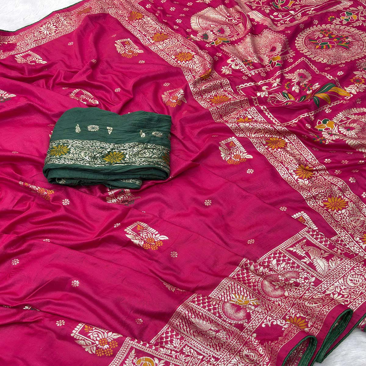 Pink Lightweight Muslin Soft Saree Beautified with Classic Meenakari Zari Weaves