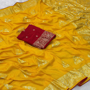 Yellow Festive Wear Muslin Soft Saree Enriched with Intricate Meenakari Zari Designs