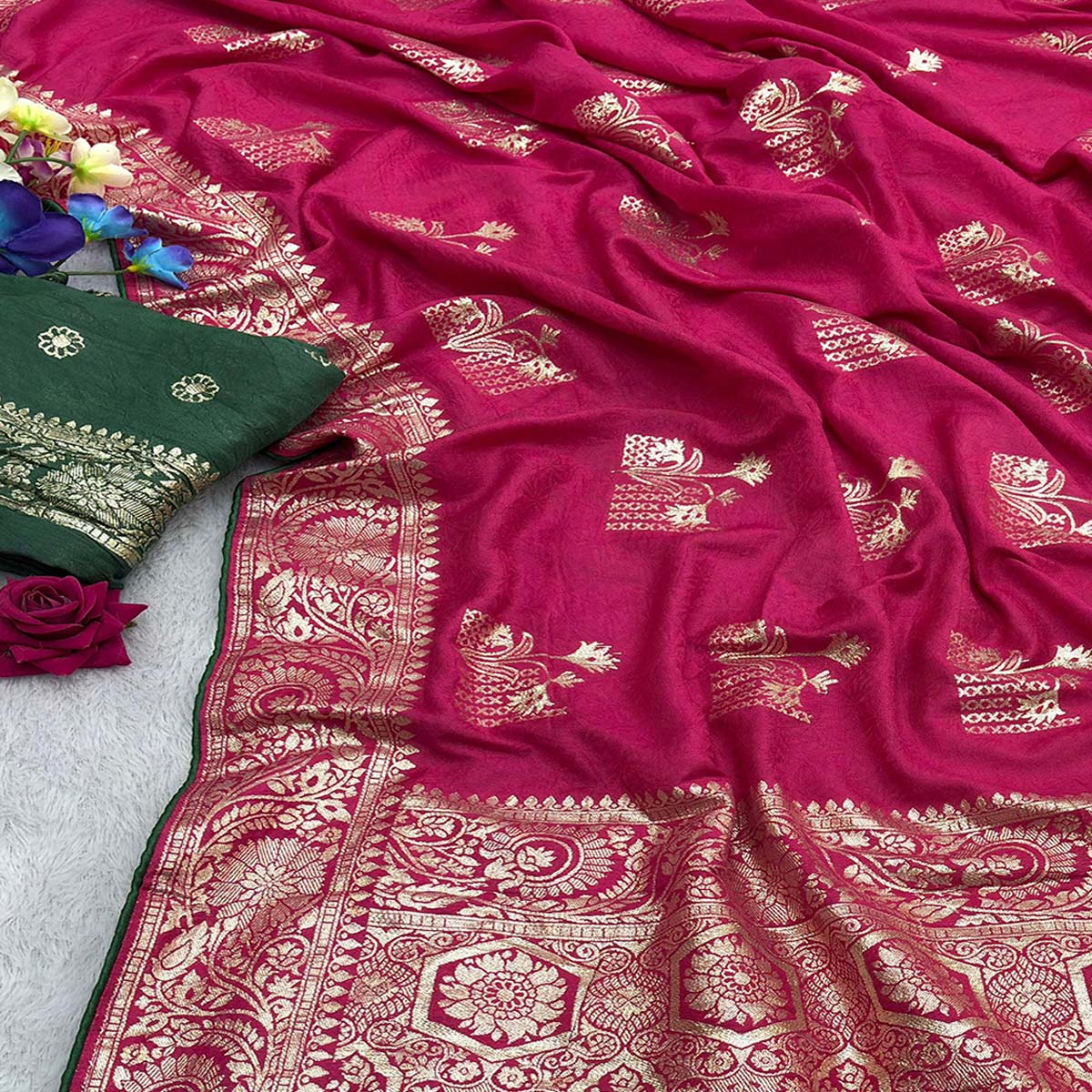 Pink Elegant Soft Muslin Saree with Fine Meenakari Zari Woven Motifs