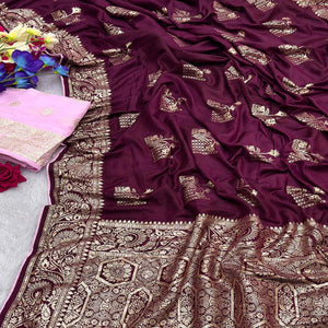 Purple Elegant Soft Muslin Saree with Fine Meenakari Zari Woven Motifs
