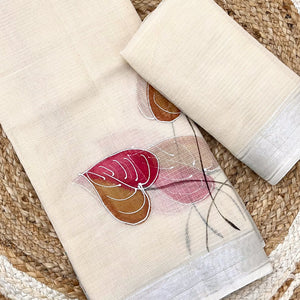 Off White Floral Brush-Work Kota Doria Saree with a Soft and Breezy Texture