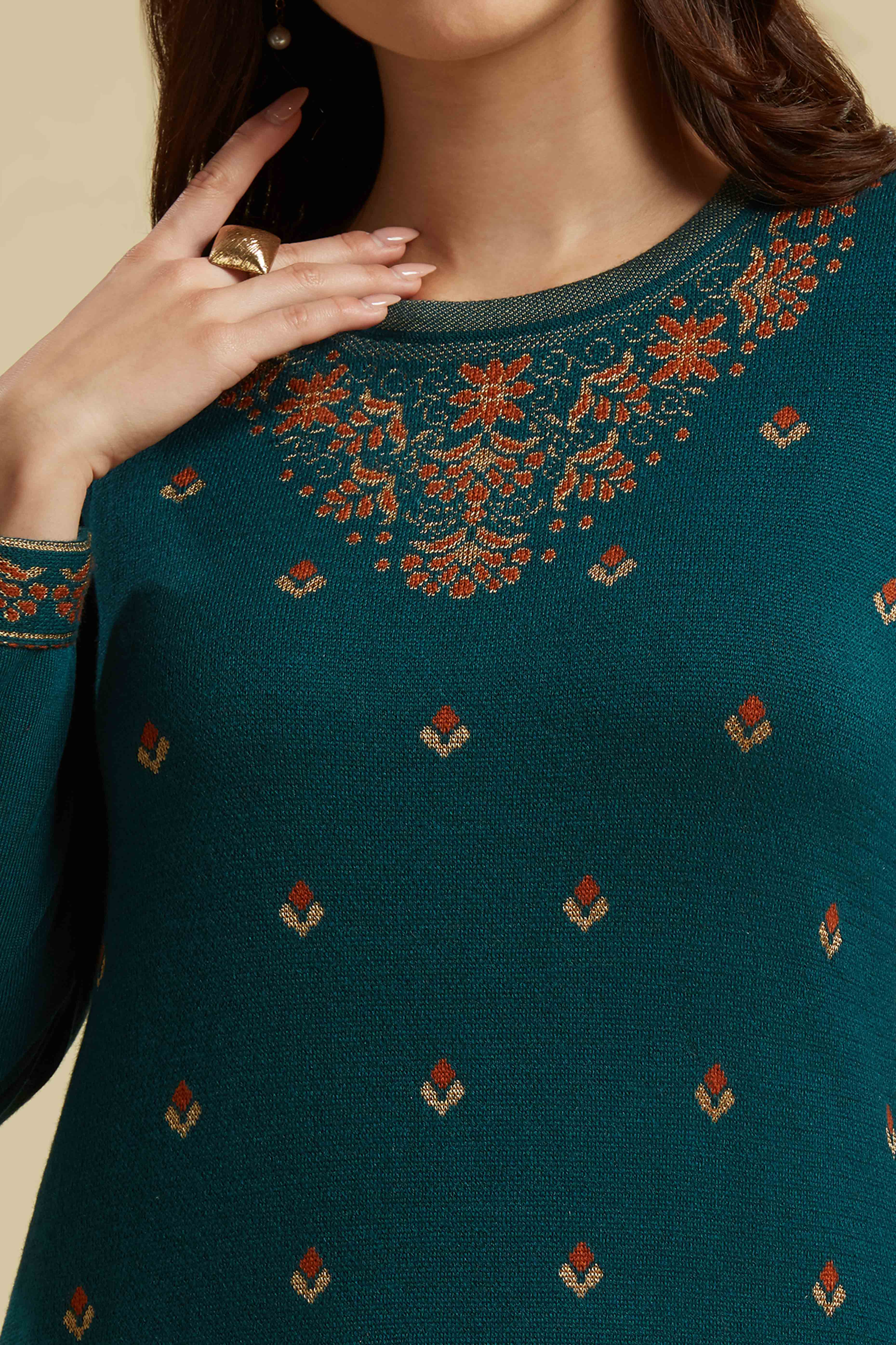 Dark Teal Woolen Straight Kurti