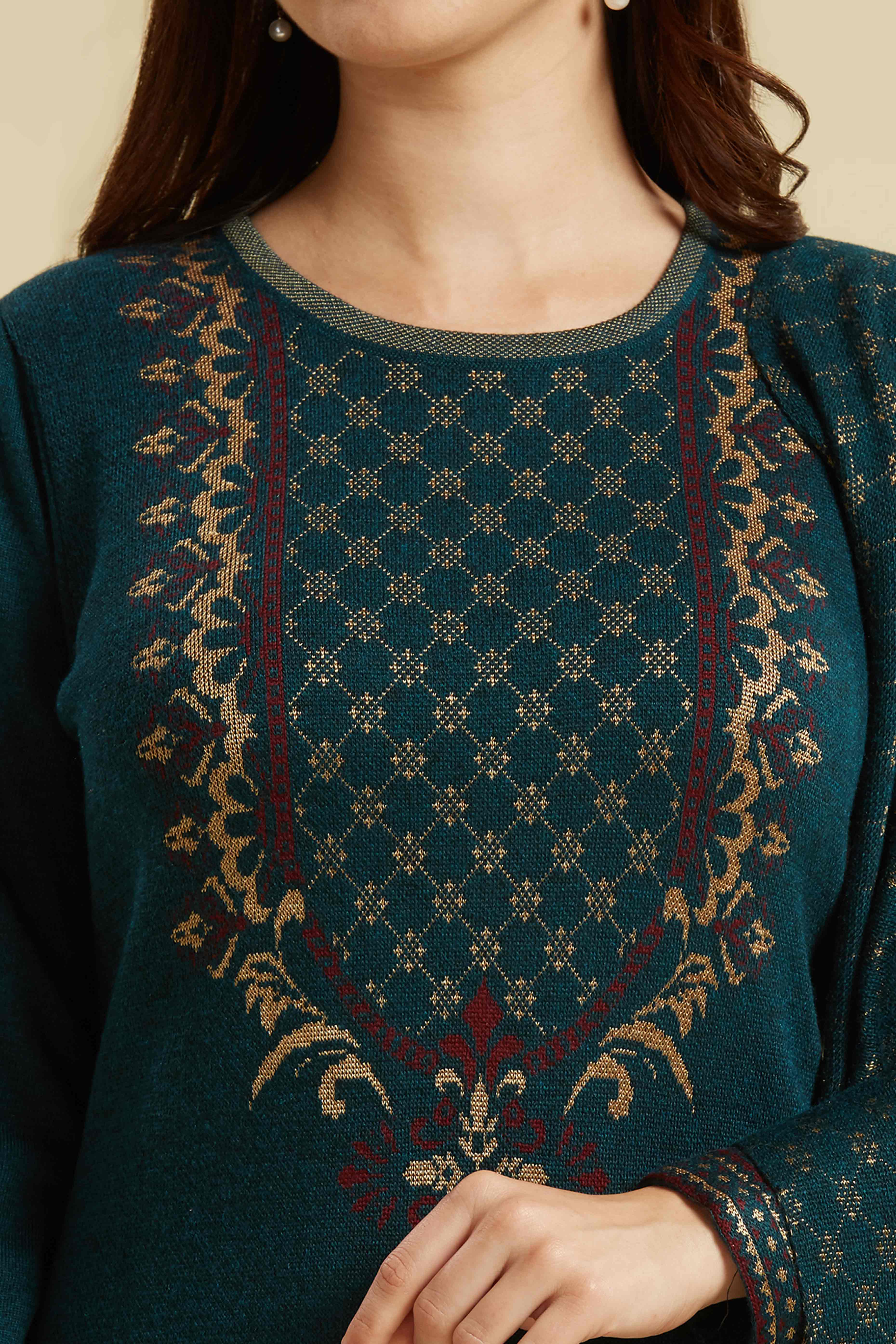 Dark Teal Floral Woolen Salwar Suit