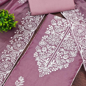 Mauve Cotton Blend Unstitched Suit Material with Soft Floral Embroidery Work