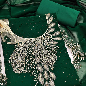 Sophisticated Green Floral Embroidered Georgette Dress Material Enhanced With Fine Swarovski Work